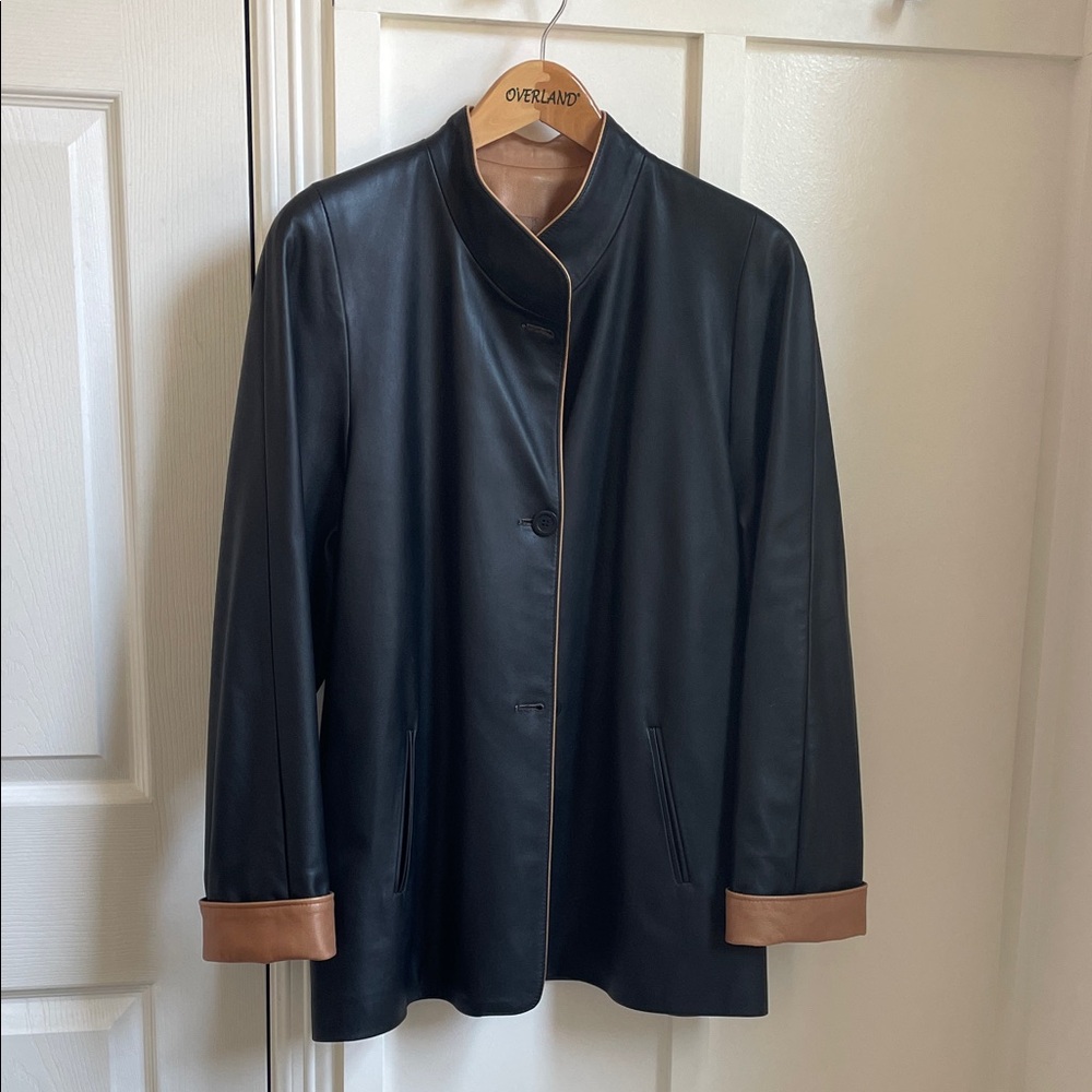 Overland Black Leather Jacket with Tan Accents